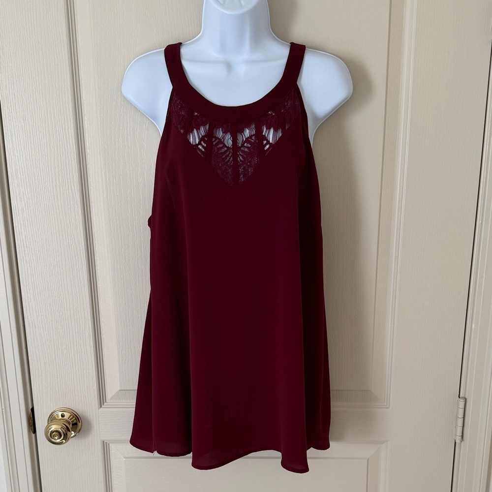 Market & Spruce Women's Sleeveless Lace Yoke Blouse Size XL Burgundy EUC!